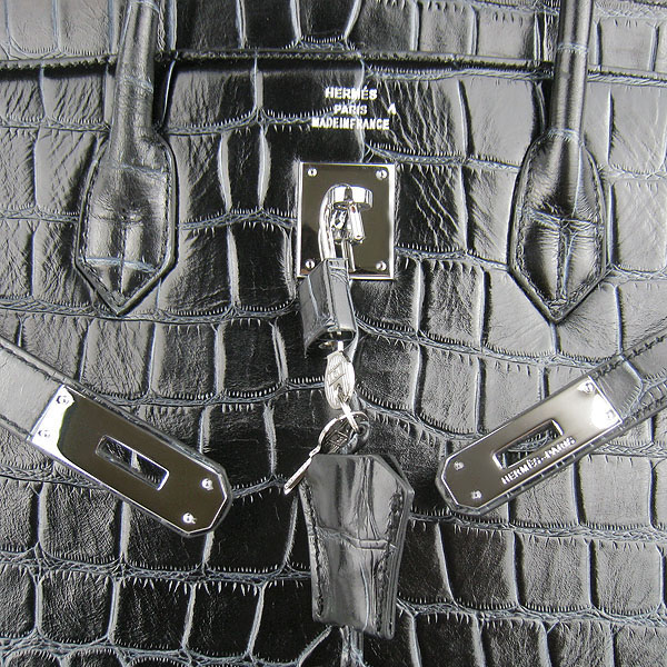 Replica Hermes Birkin 40CM Crocodile Veins Leather Bag Black 6099 Online - Click Image to Close